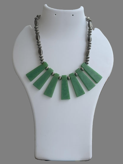Handmade Oxidized and Green Stone Fan Necklace