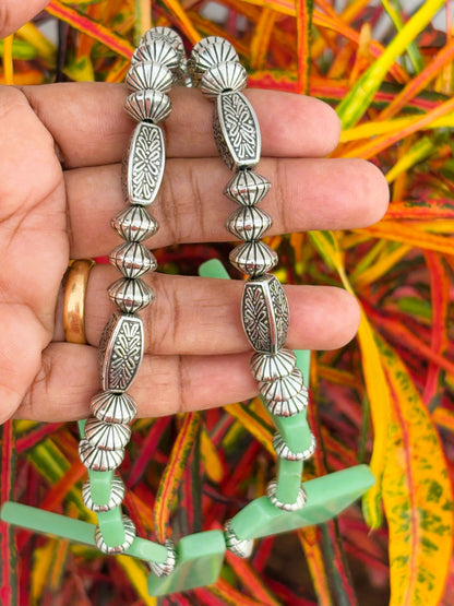 Handmade Oxidized and Green Stone Fan Necklace