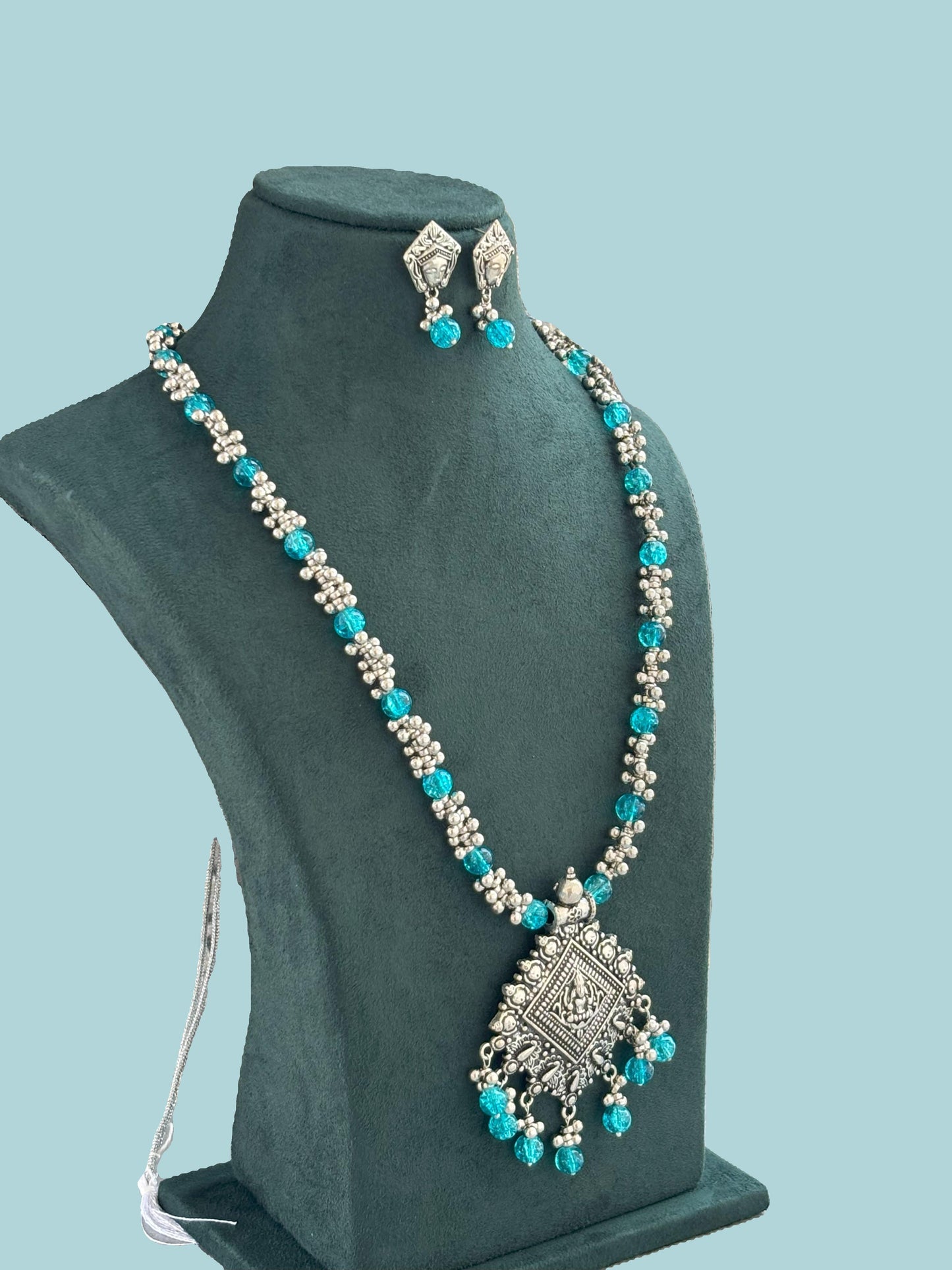 Handmade Oxidized Blue Bead Jewelry Set