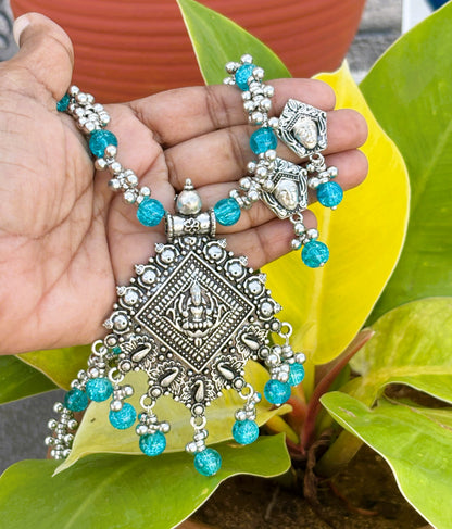 Handmade Oxidized Blue Bead Jewelry Set