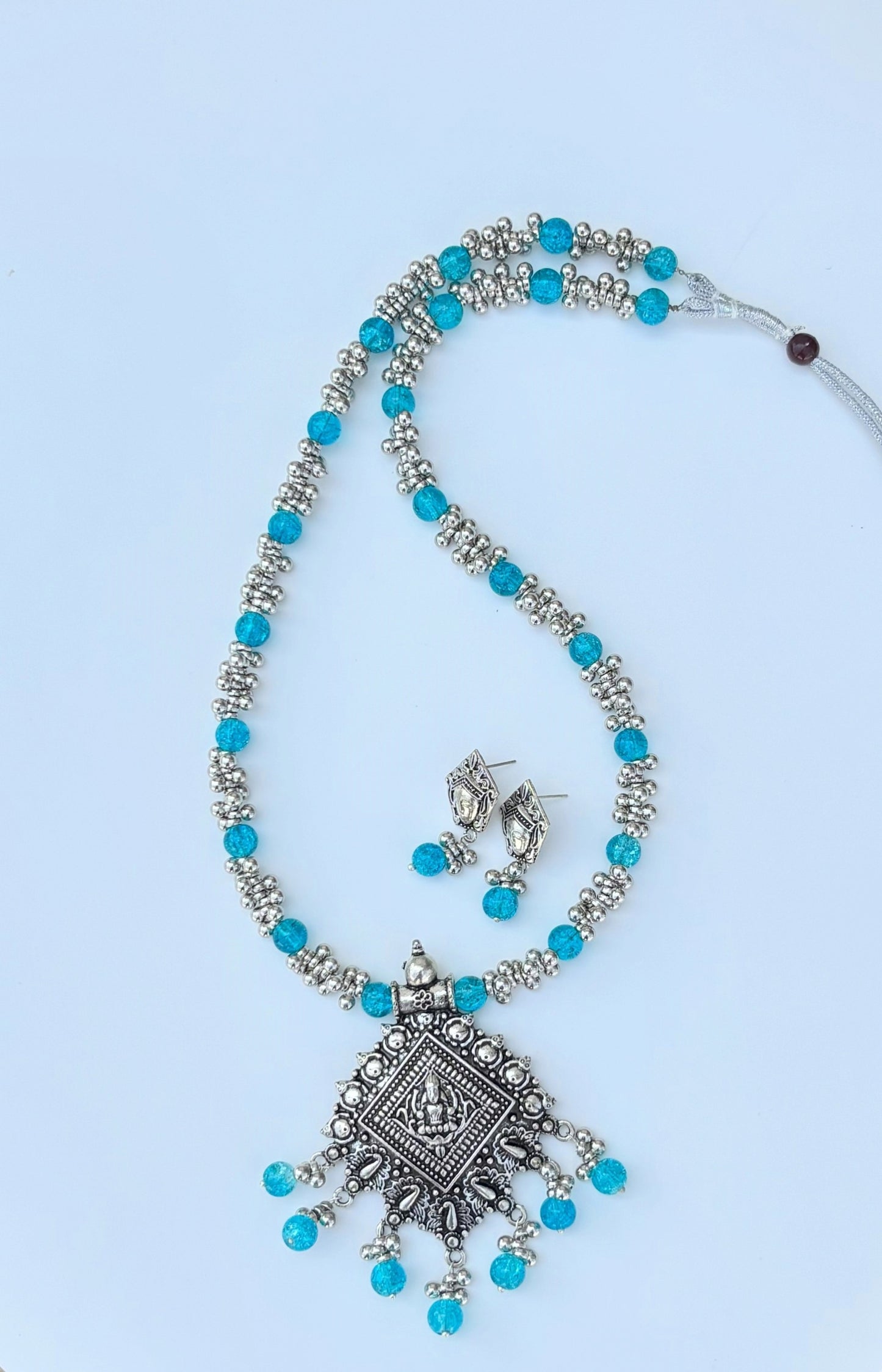 Handmade Oxidized Blue Bead Jewelry Set