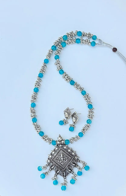 Handmade Oxidized Blue Bead Jewelry Set
