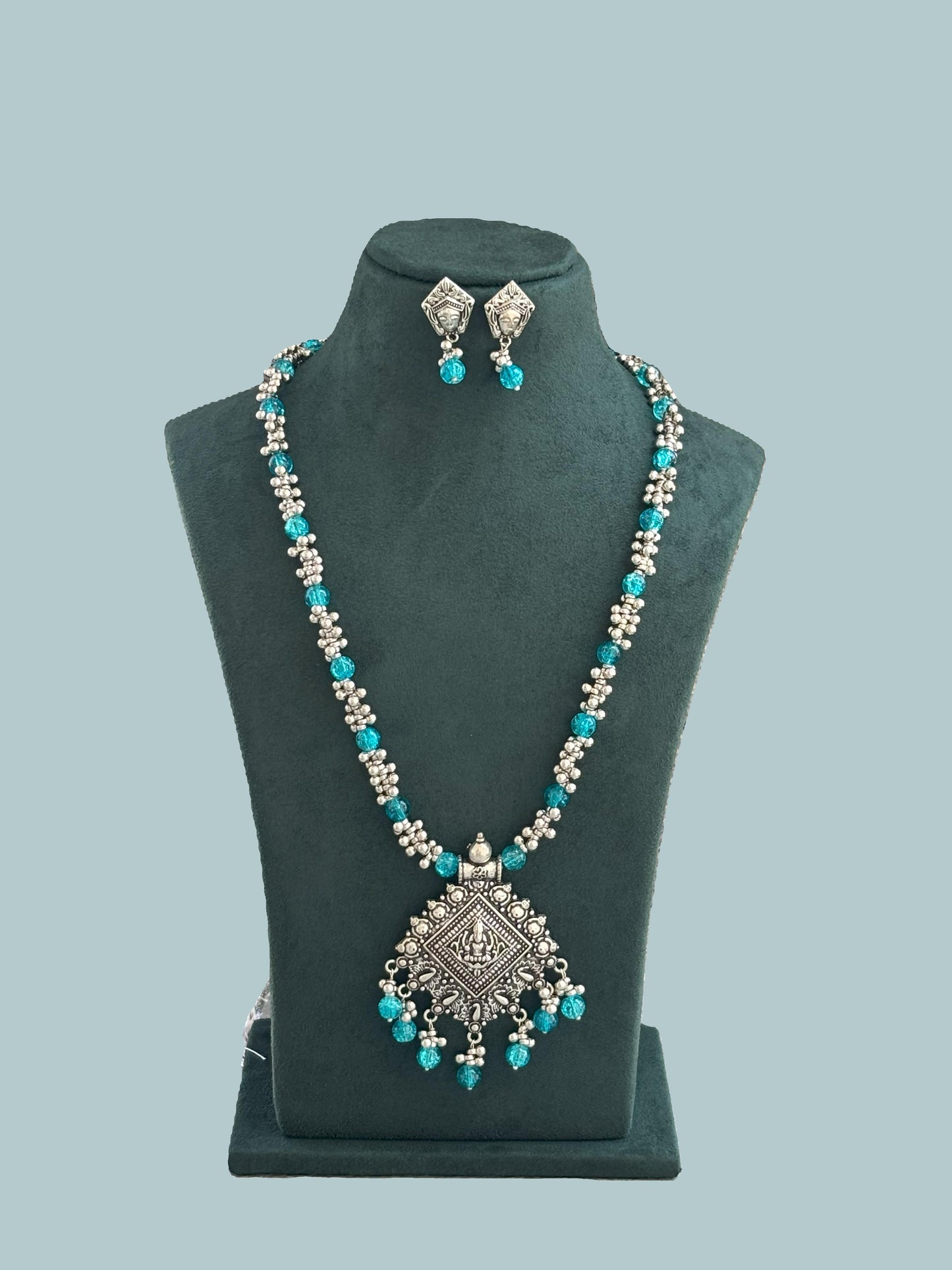 Handmade Oxidized Blue Bead Jewelry Set