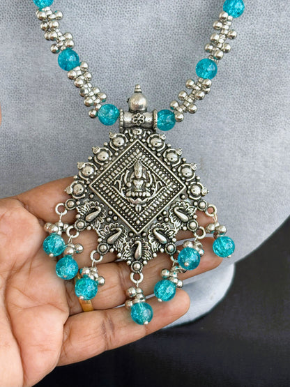 Handmade Oxidized Blue Bead Jewelry Set