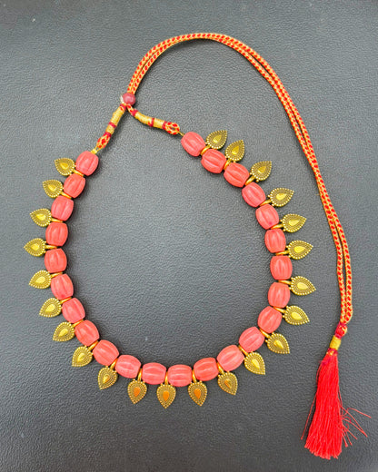 Handmade Pink Glass Bead and Gold Charm Necklace Set