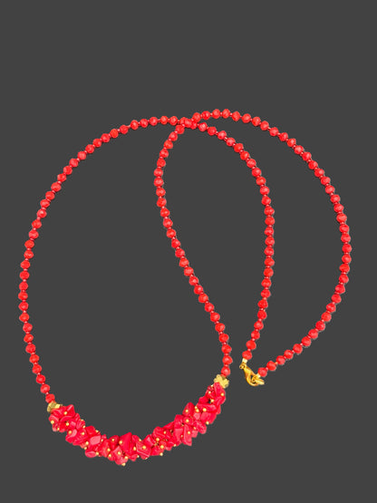 Handmade Red Semi-Precious Stone Chip Beads Charm Necklace