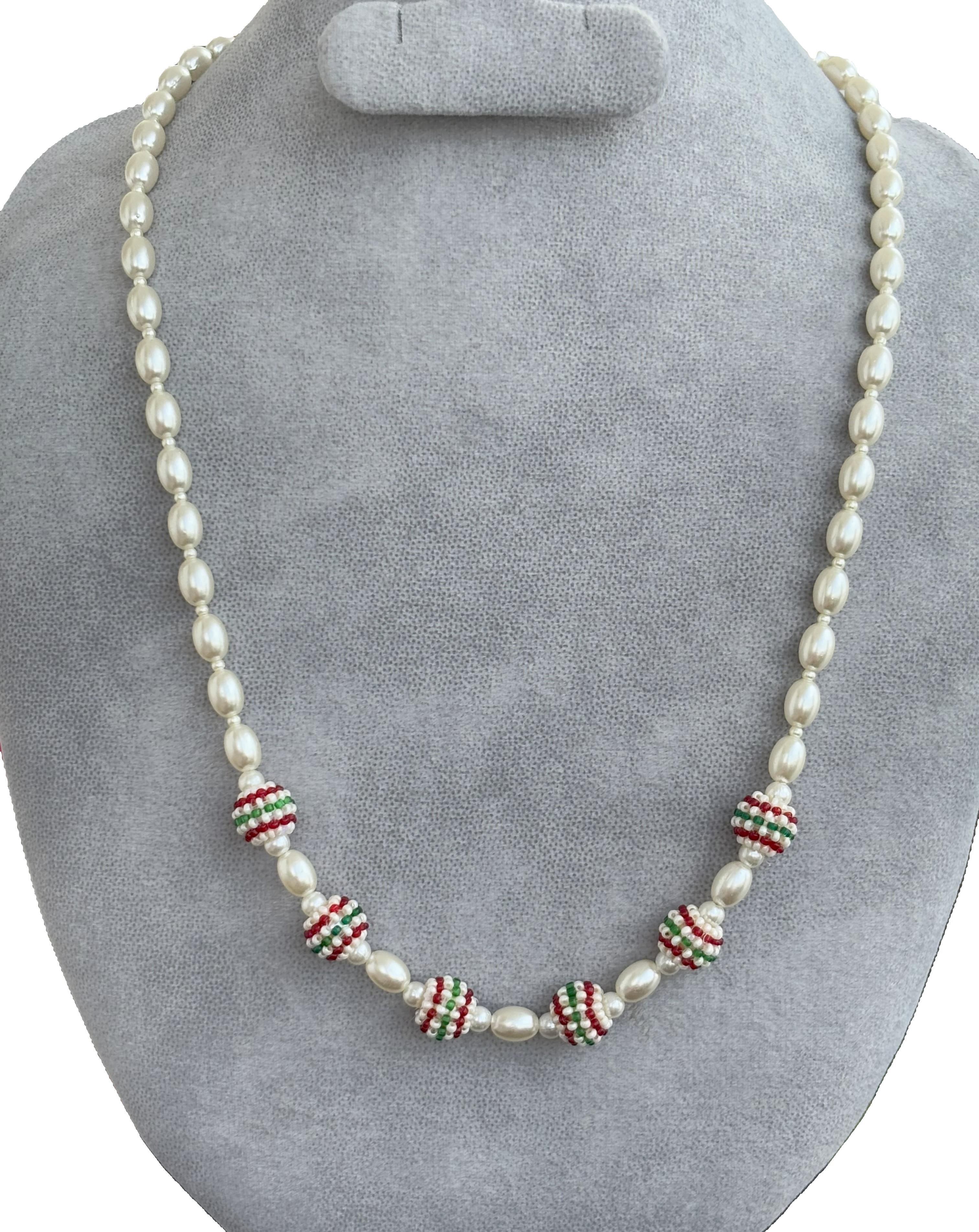 Handmade Pearl and Colorful Beaded Statement Necklace