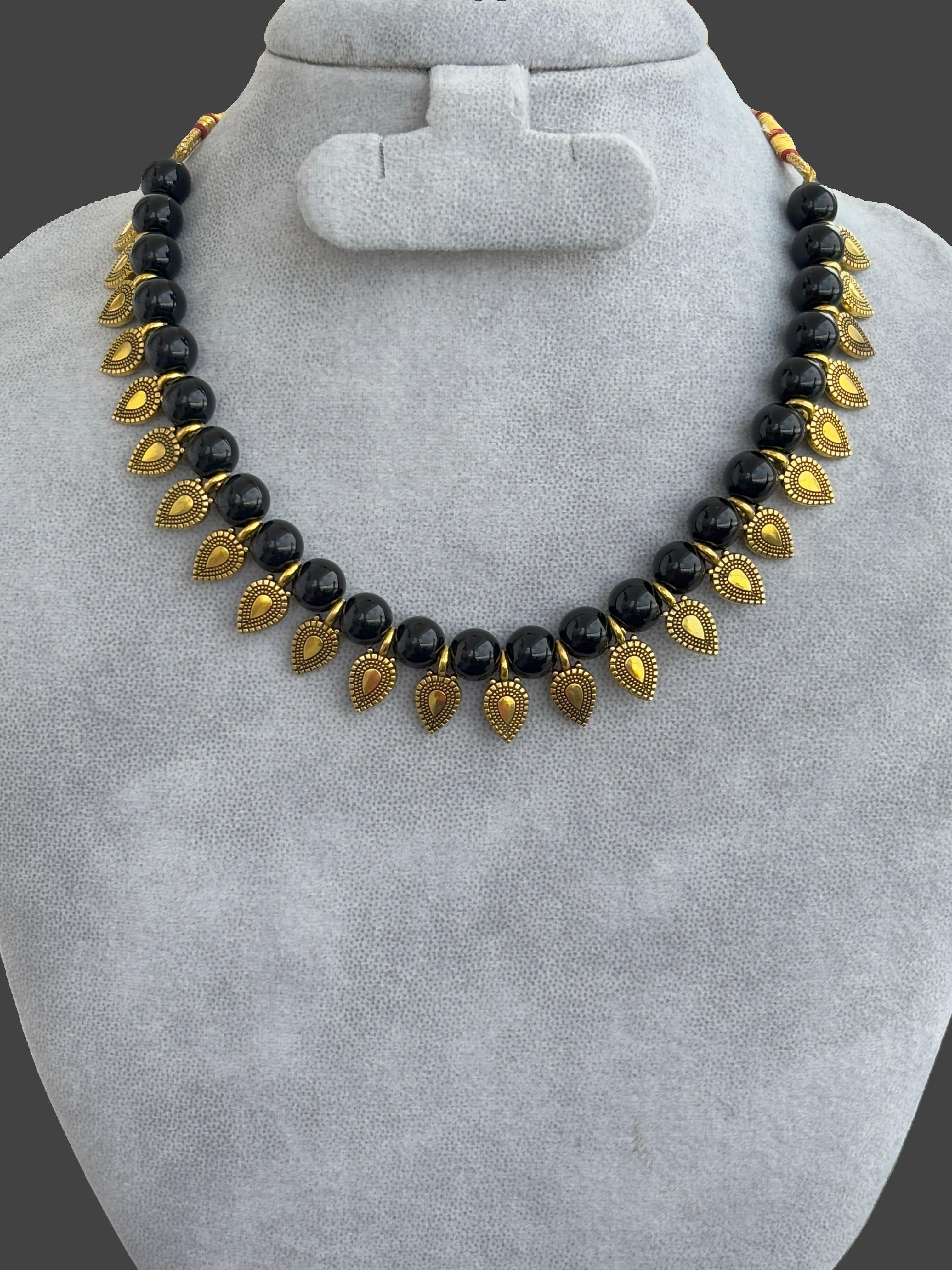 Handmade Black Bead and Gold Charm Choker