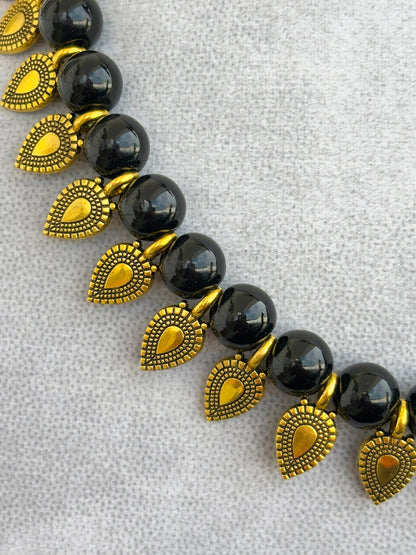 Handmade Black Bead and Gold Charm Choker