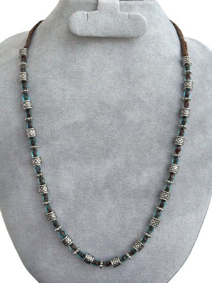 Handmade Oxidized and Turquoise Beaded Necklace