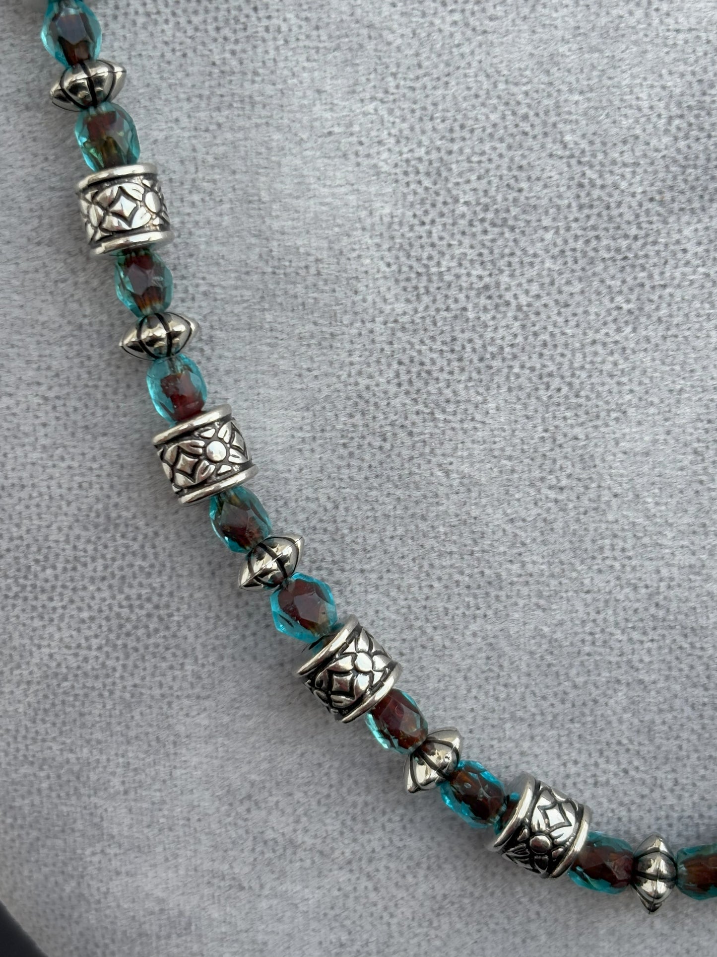 Handmade Oxidized and Turquoise Beaded Necklace