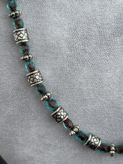 Handmade Oxidized and Turquoise Beaded Necklace