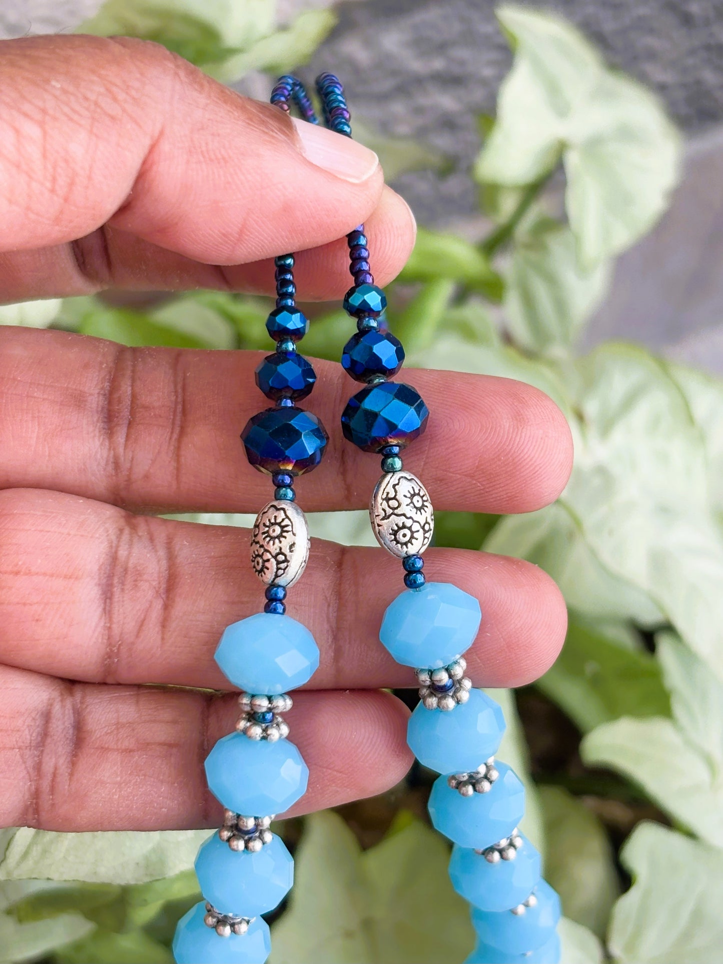Handmade Oxidized and Blue Bead Jewelry Set