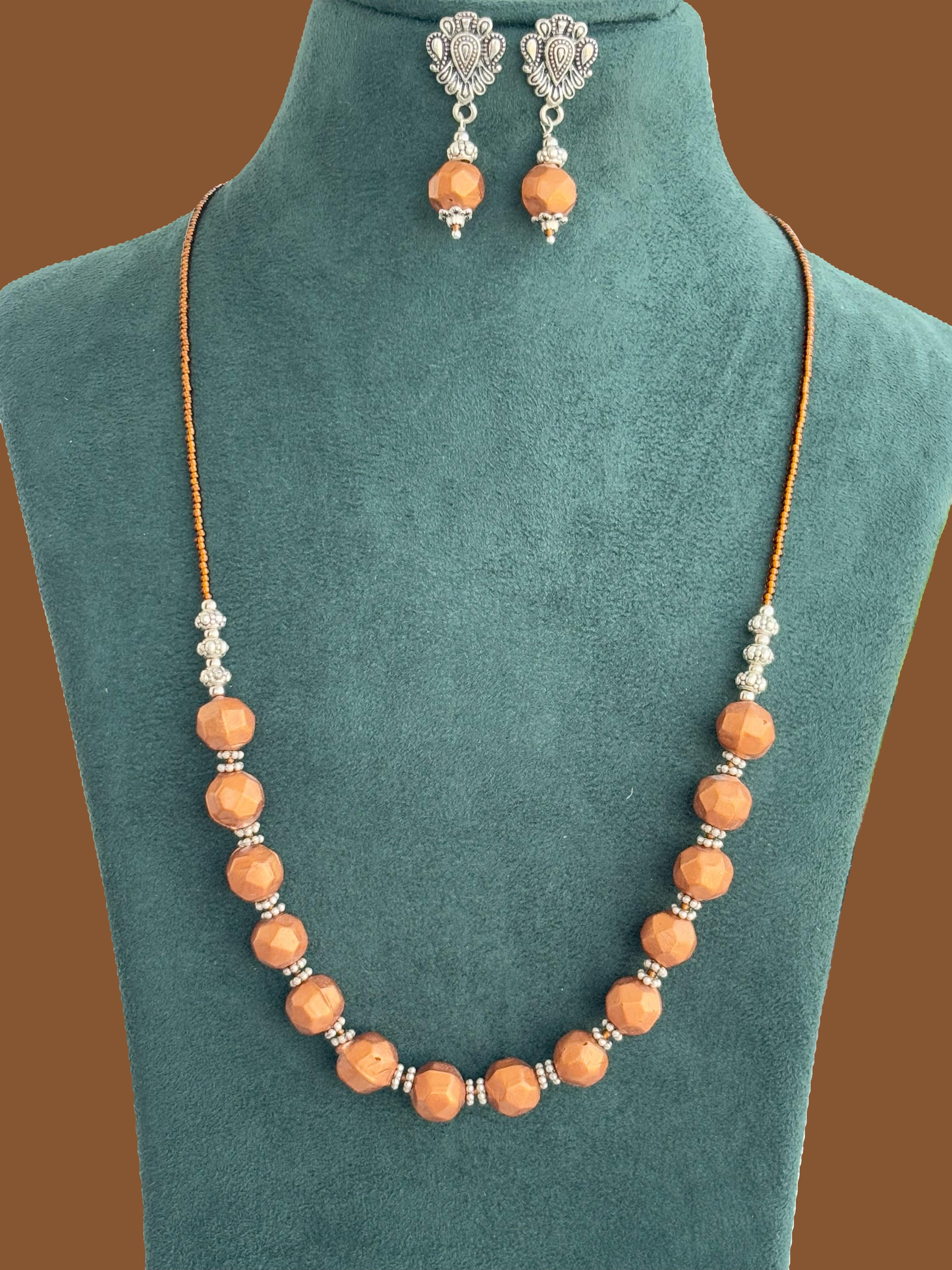 Handmade Oxidized and Mettalic Brown Bead Jewelry Set