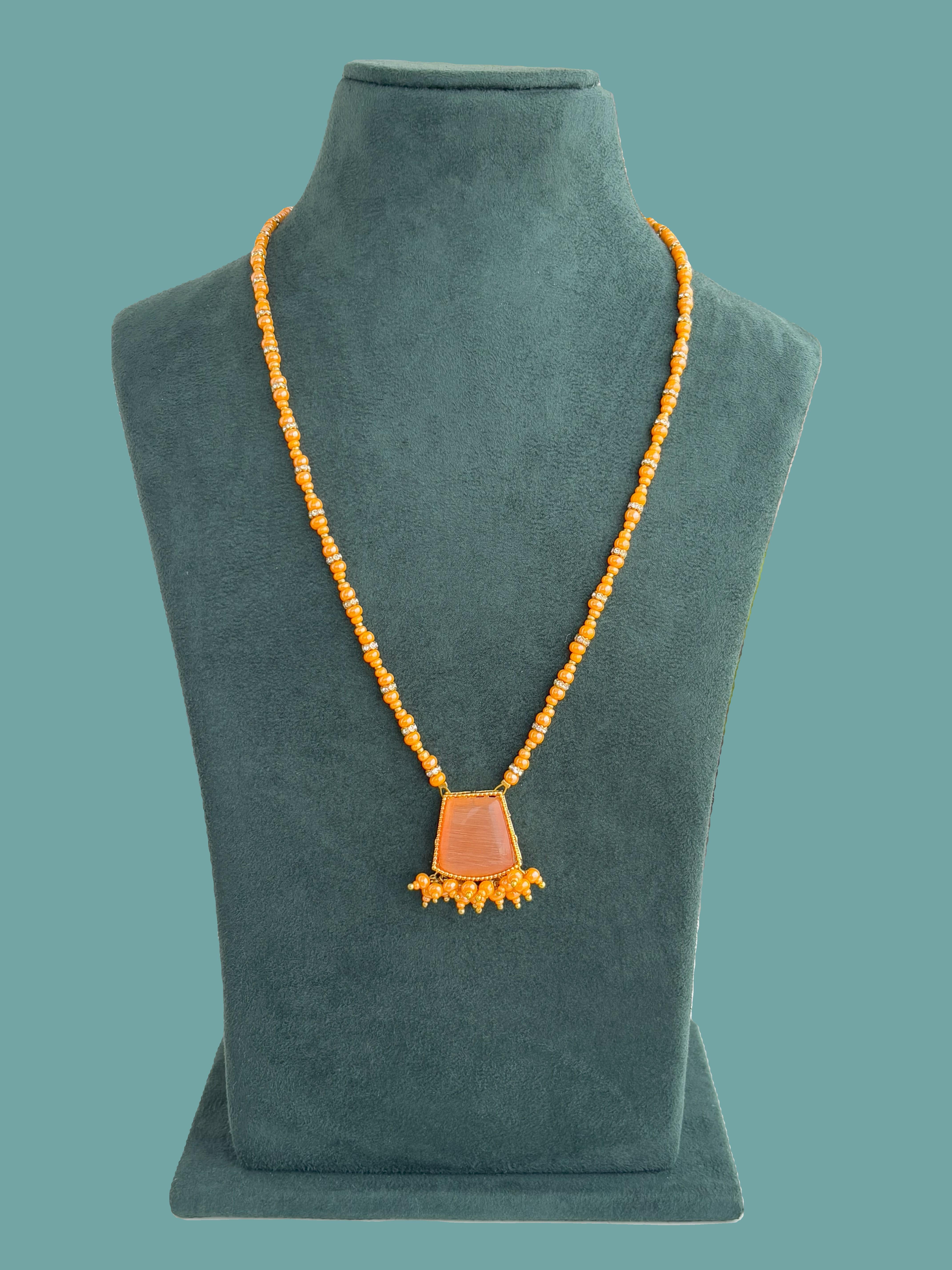 Handmade Orange Bead and Kundan Stone Necklace