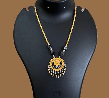 Handmade Oxidized Orange Enamel Pendant Necklace