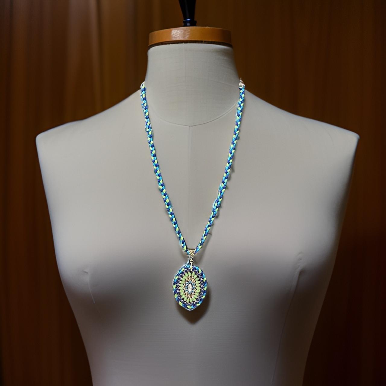Handmade Blue and Green Silk Thread Pendant Necklace