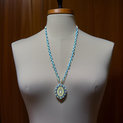 Handmade Blue and Green Silk Thread Pendant Necklace