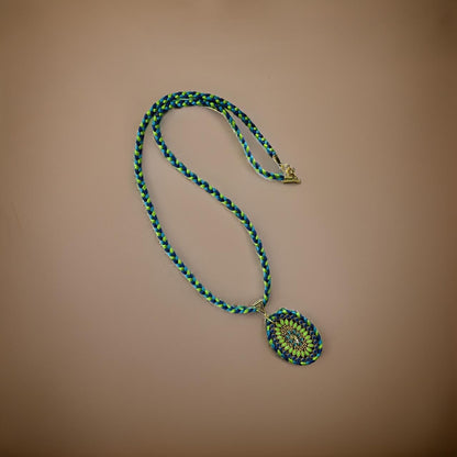 Handmade Blue and Green Silk Thread Pendant Necklace