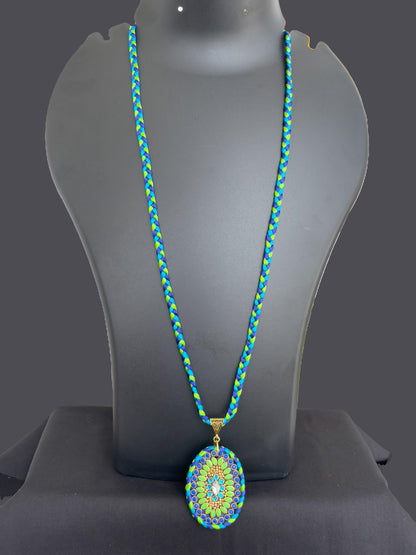 Handmade Blue and Green Silk Thread Pendant Necklace