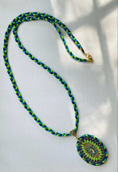 Handmade Blue and Green Silk Thread Pendant Necklace