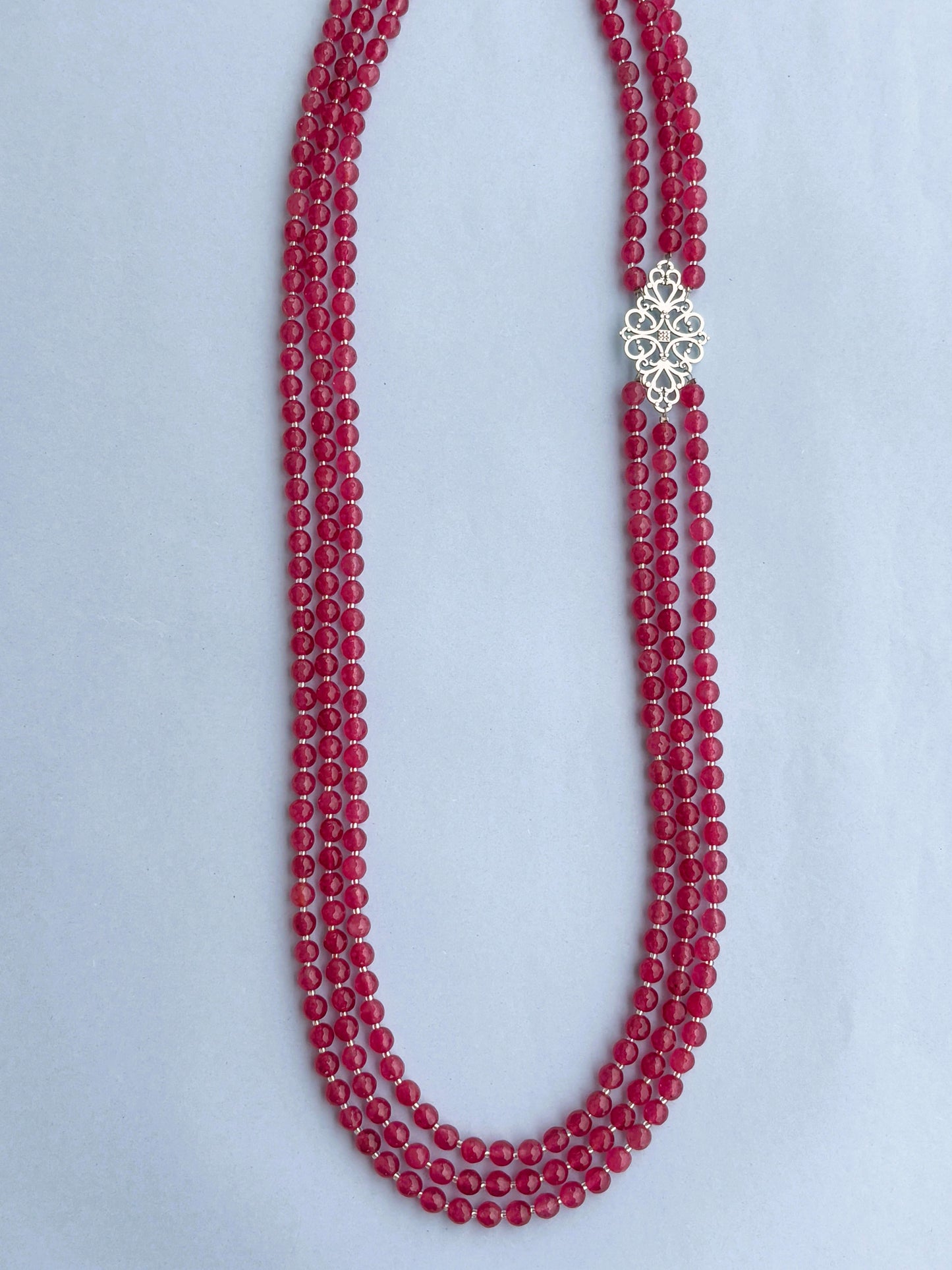 Handmade Pink Multi-Strand Semi-Precious Necklace