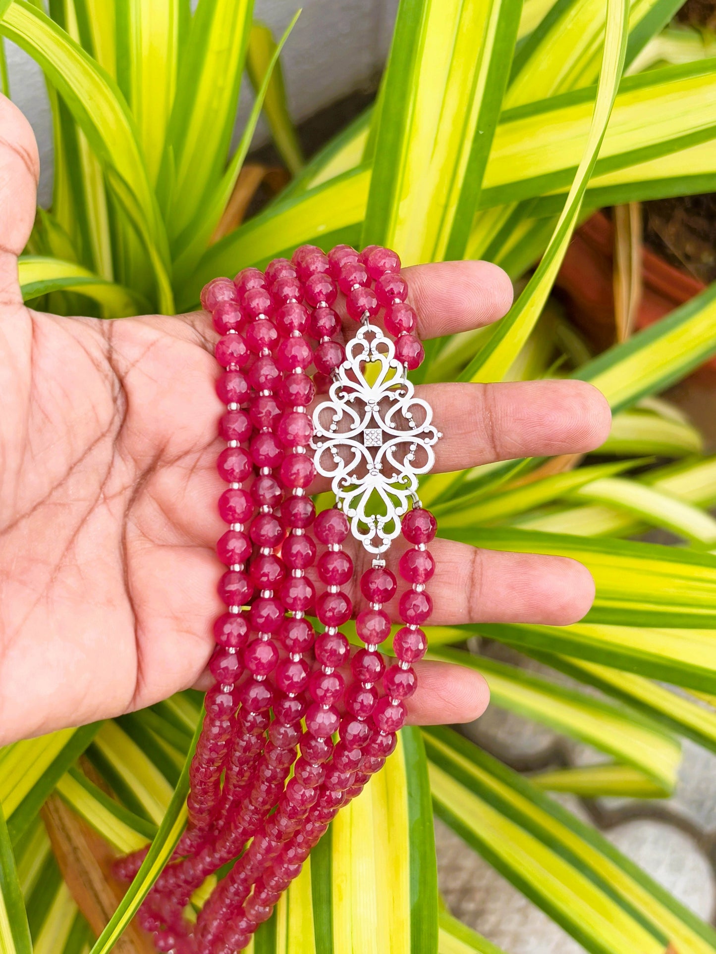 Handmade Pink Multi-Strand Semi-Precious Necklace