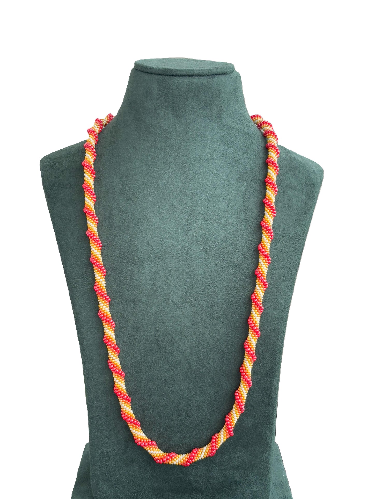 Handmade Crochet Red Orange and Yellow Preciosa Bead Necklace