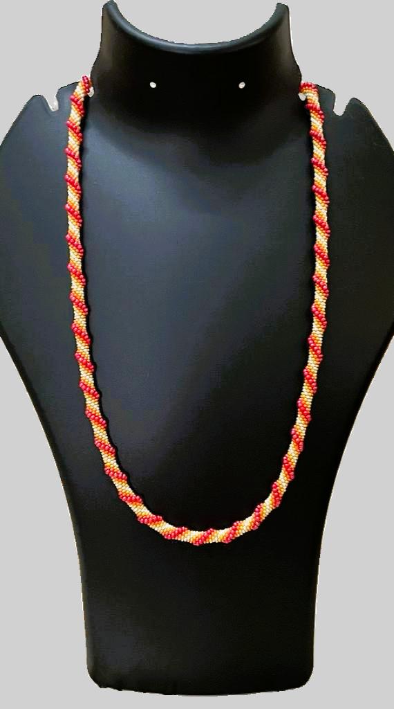 Handmade Crochet Red Orange and Yellow Preciosa Bead Necklace