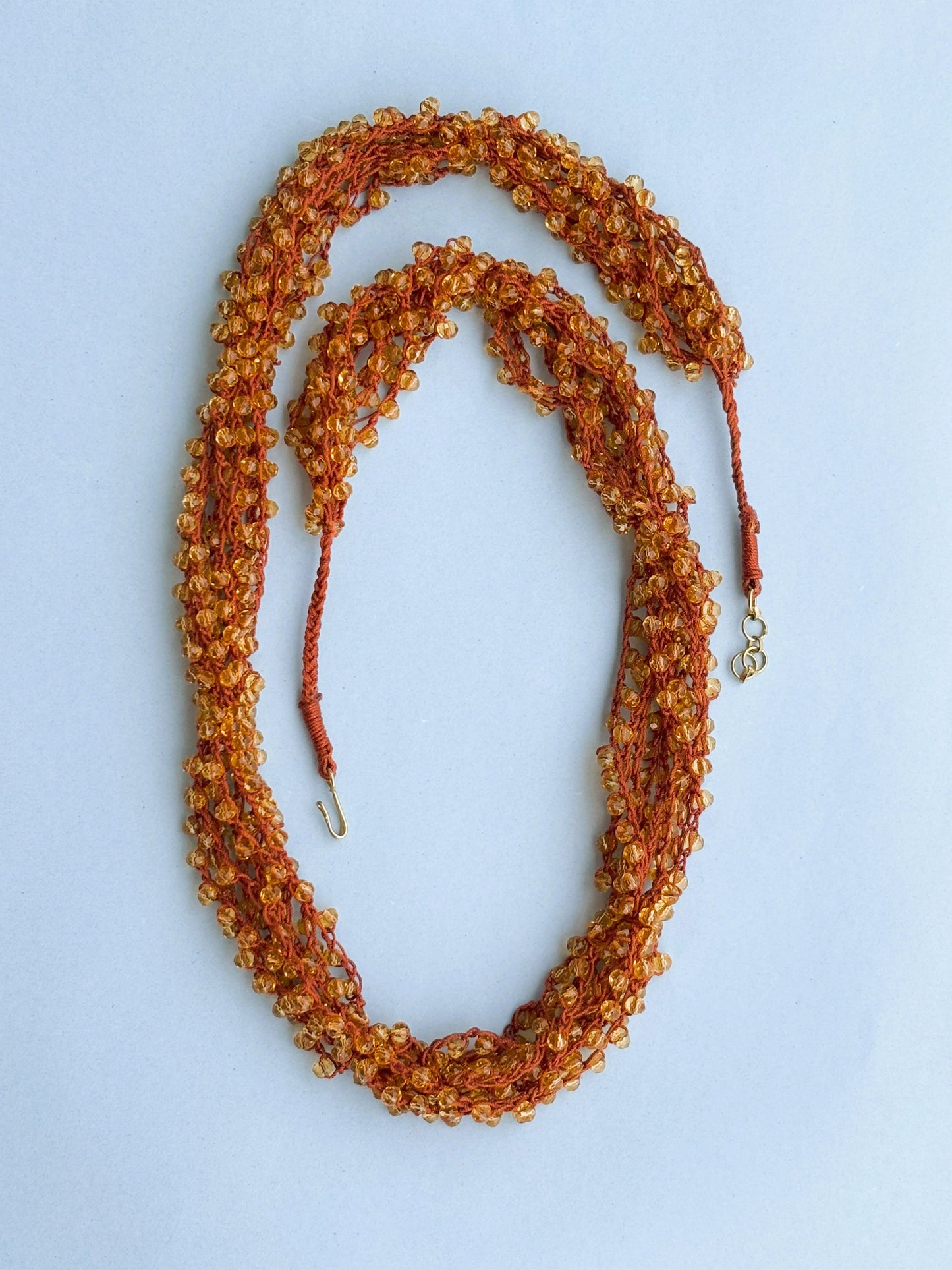 Handmade Amber Crystal Crochet Rope Necklace