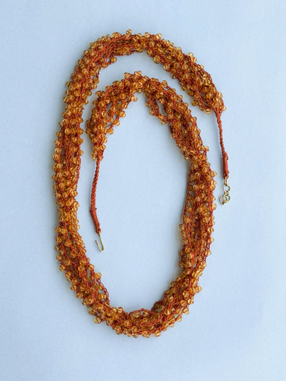 Handmade Amber Crystal Crochet Rope Necklace