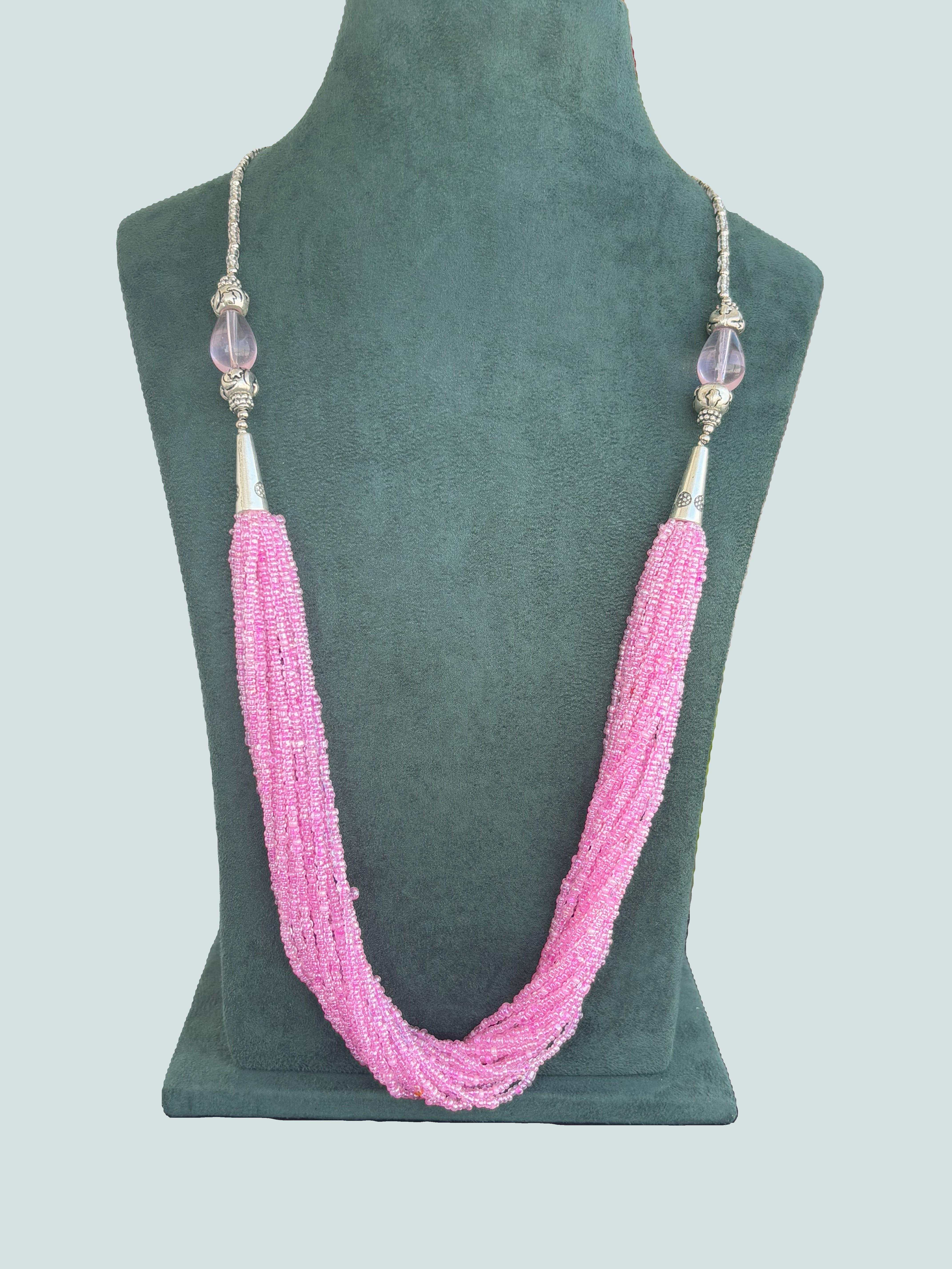 Handmade Pink Seed Bead Multi-Strand Necklace
