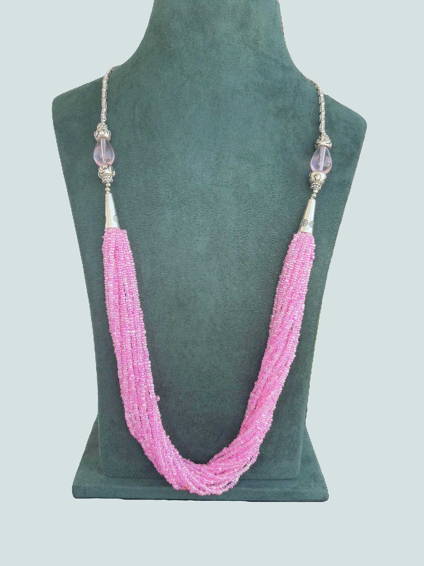 Handmade Pink Seed Bead Multi-Strand Necklace