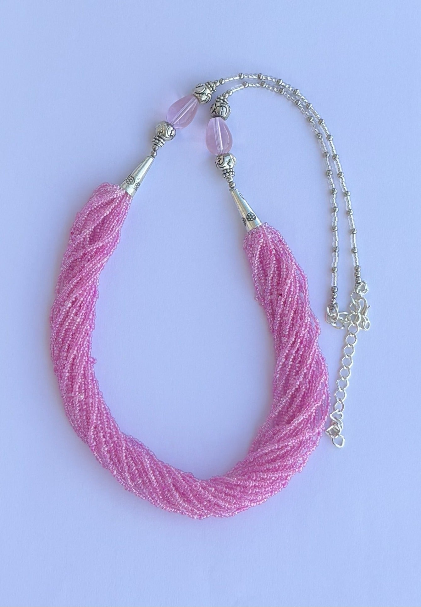 Handmade Pink Seed Bead Multi-Strand Necklace