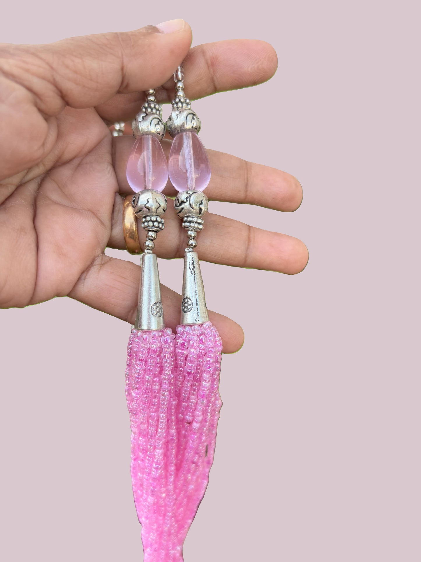 Handmade Pink Seed Bead Multi-Strand Necklace