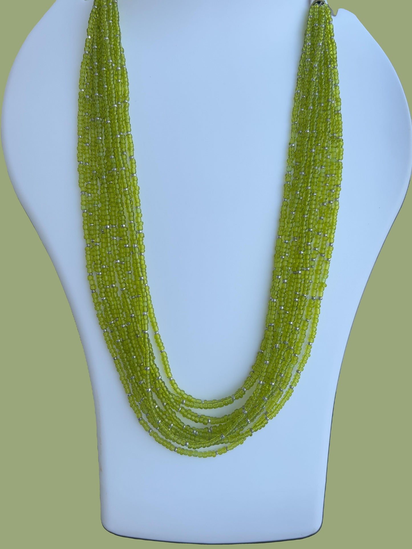 Handmade Multi-Strand Green Seed Bead Necklace