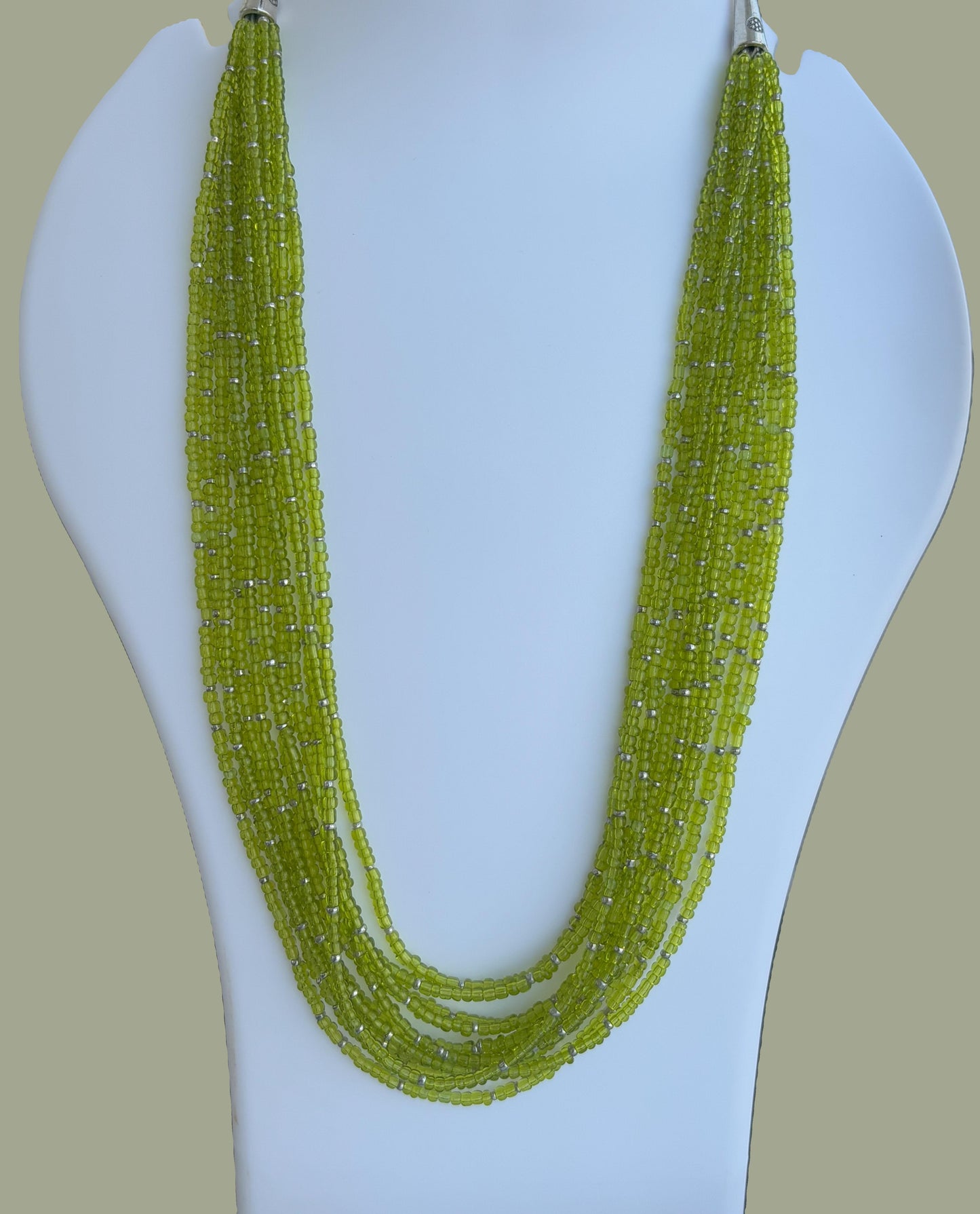 Handmade Multi-Strand Green Seed Bead Necklace