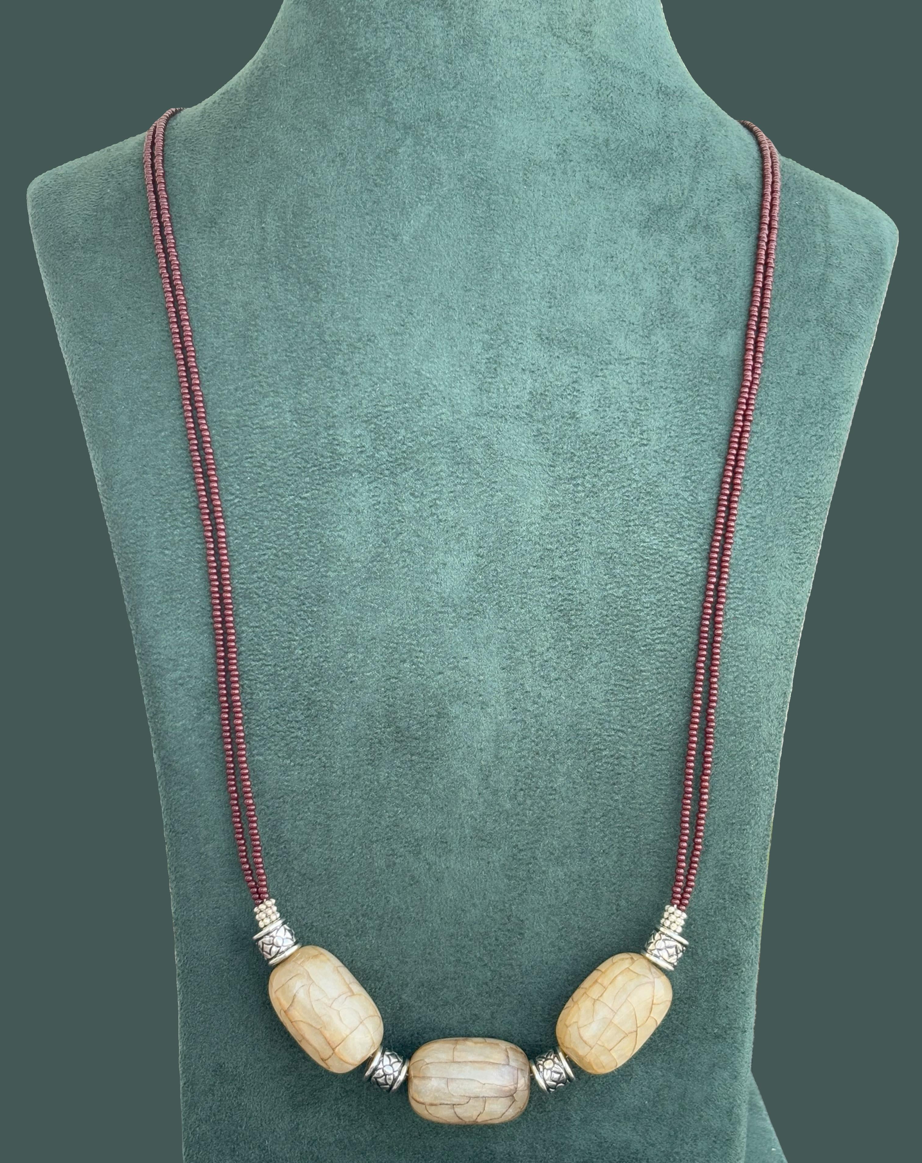 Handmade Brown and Oxidized Barrel Bead Necklace