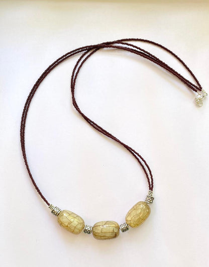Handmade Brown and Oxidized Barrel Bead Necklace