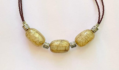 Handmade Brown and Oxidized Barrel Bead Necklace