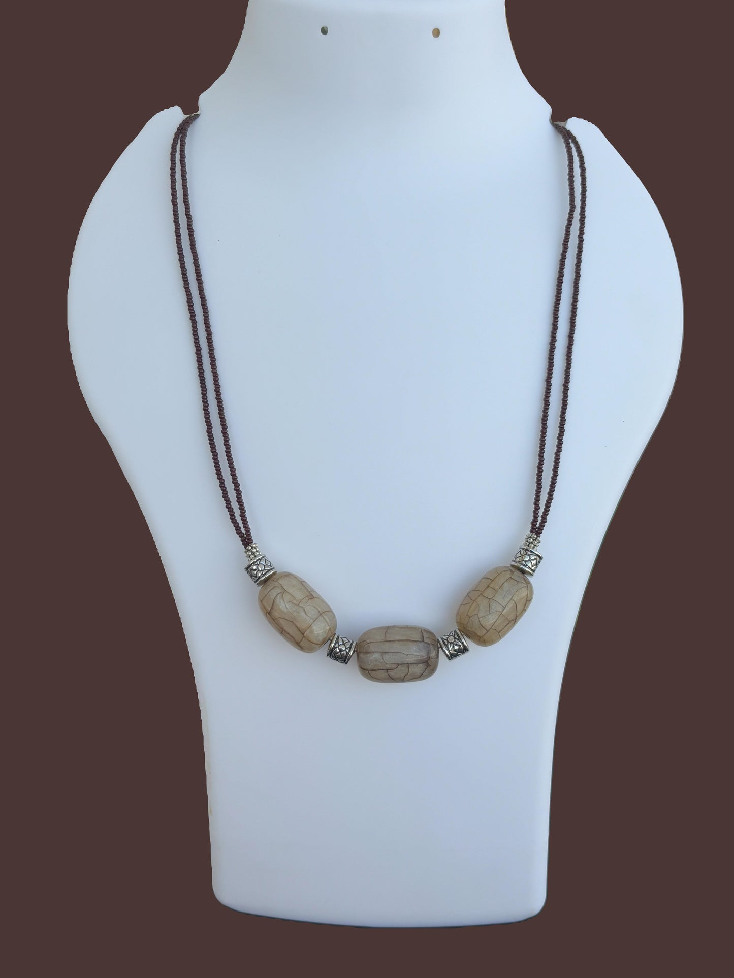Handmade Brown and Oxidized Barrel Bead Necklace