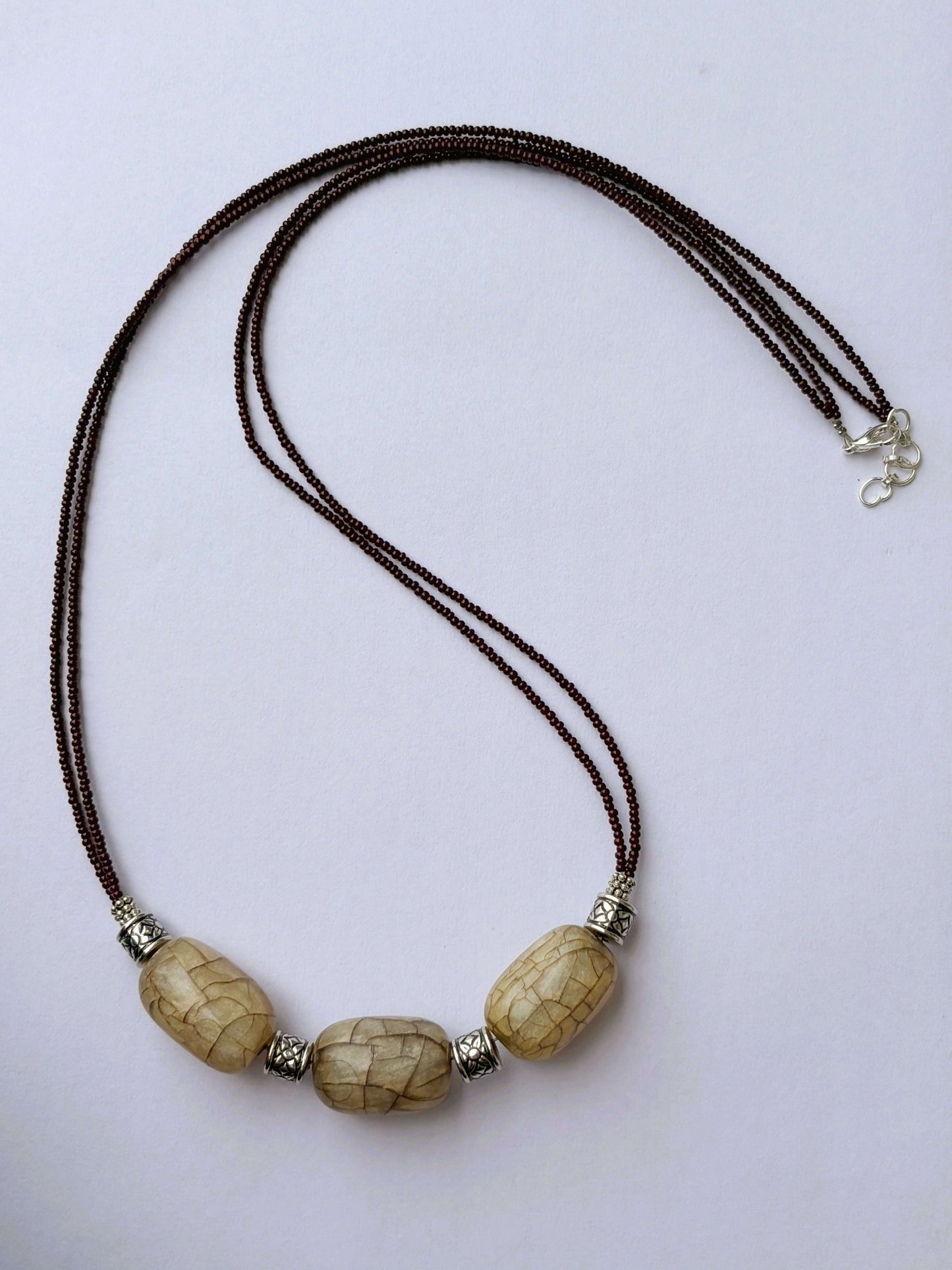 Handmade Brown and Oxidized Barrel Bead Necklace