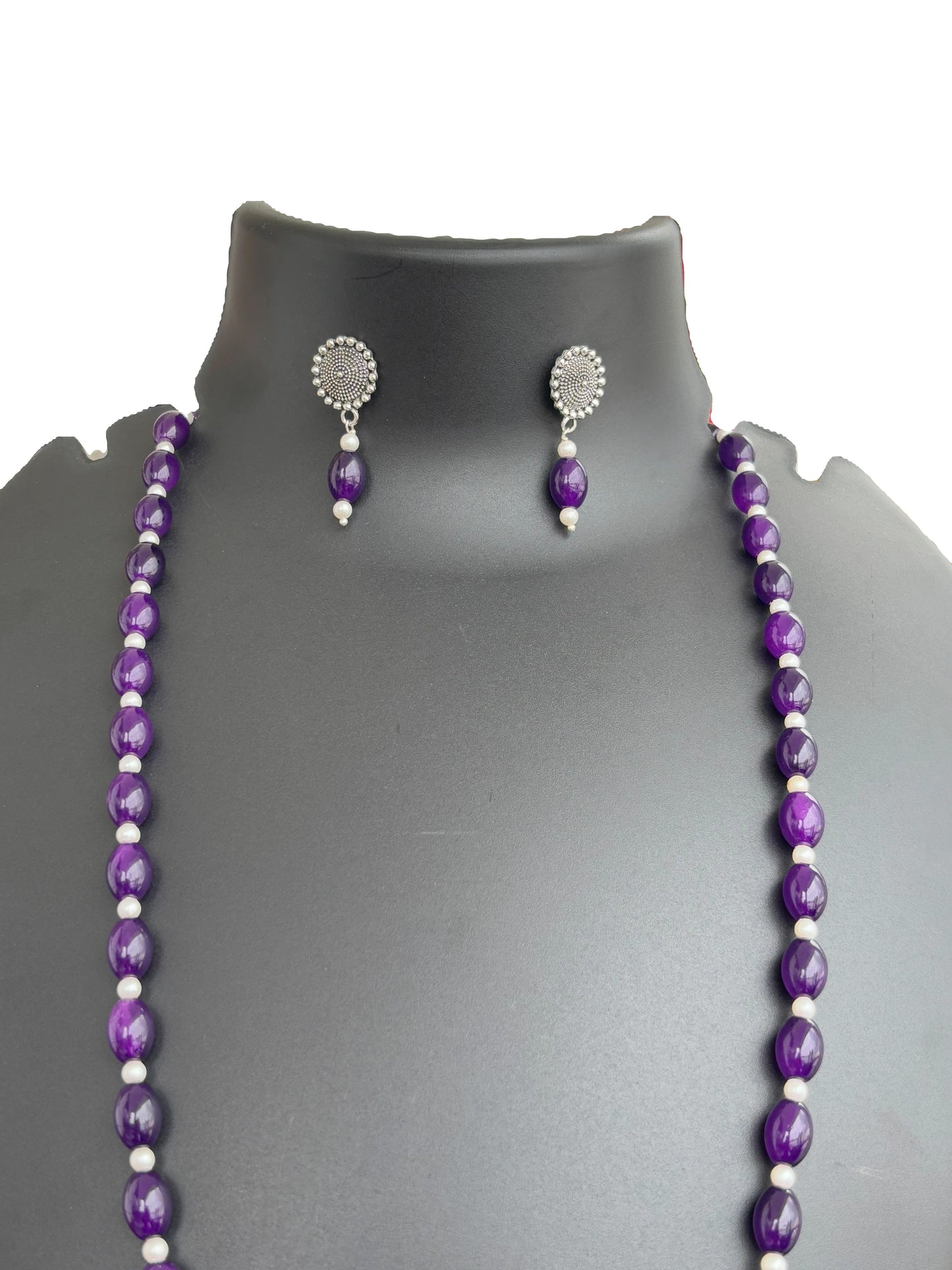Handmade Purple and Oxidized Pendant Necklace Set
