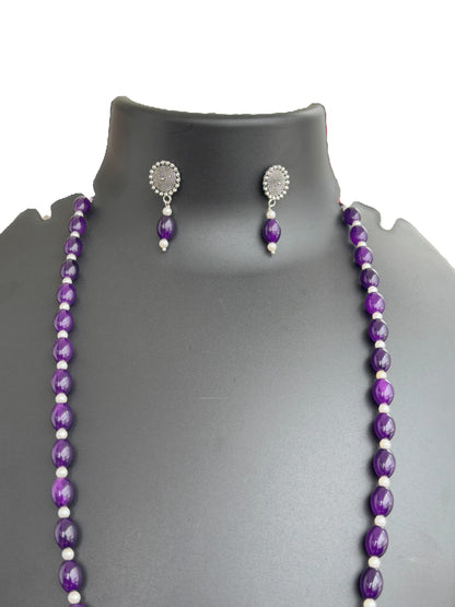 Handmade Purple and Oxidized Pendant Necklace Set