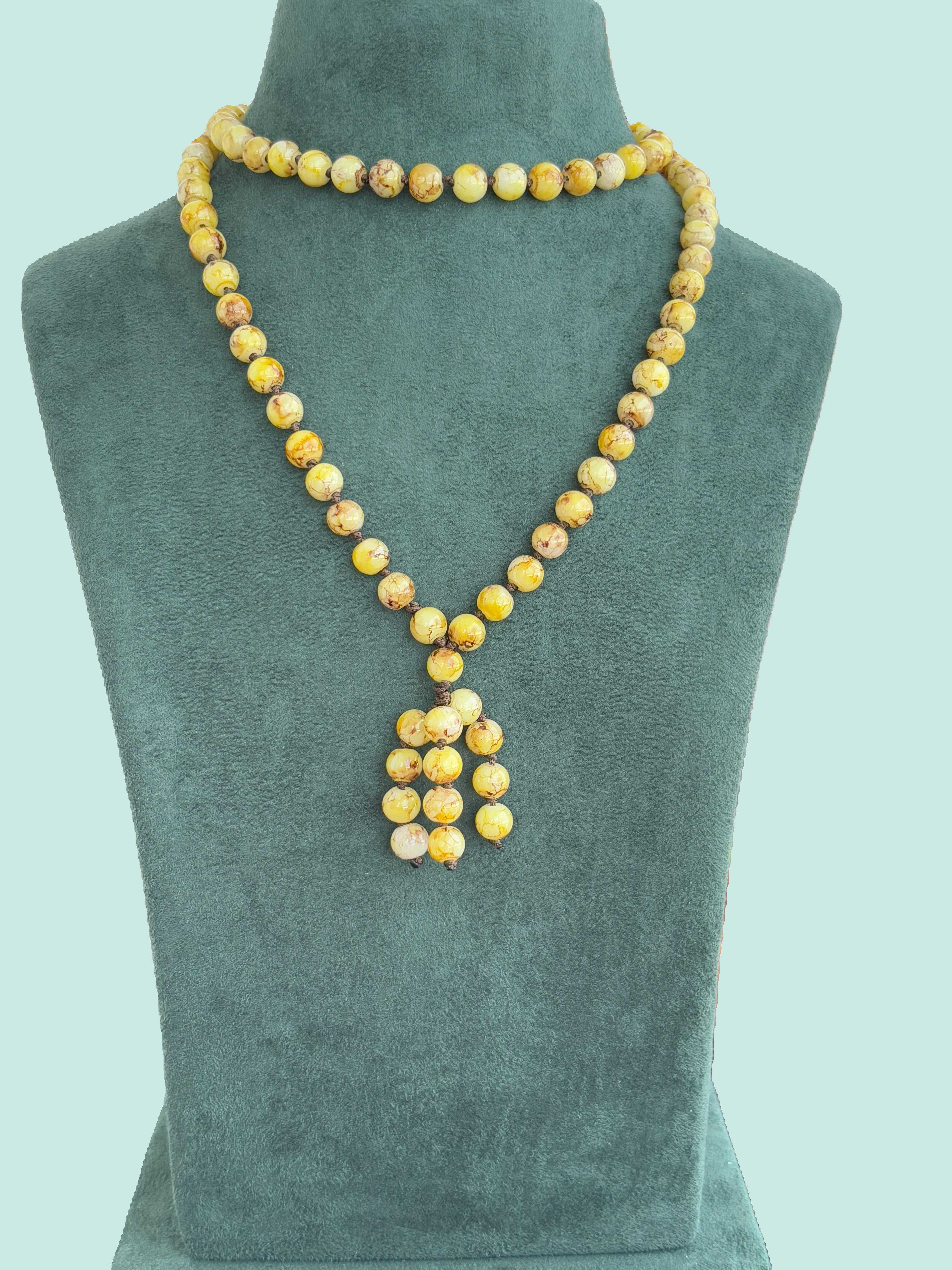 Handmade Yellow and Brown Bead Cluster Necklace