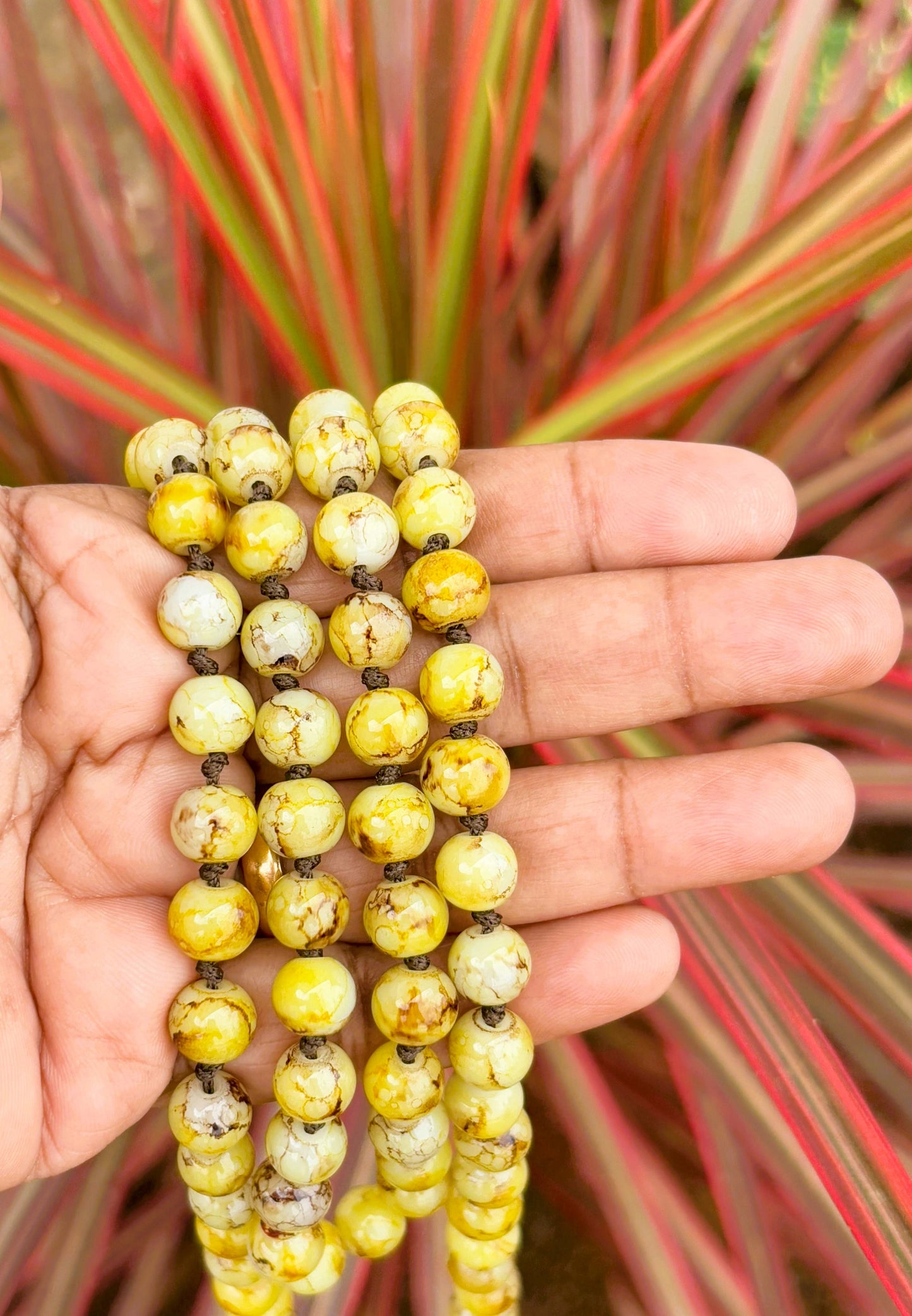 Handmade Yellow and Brown Bead Cluster Necklace
