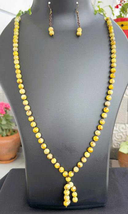 Handmade Yellow and Brown Bead Cluster Necklace