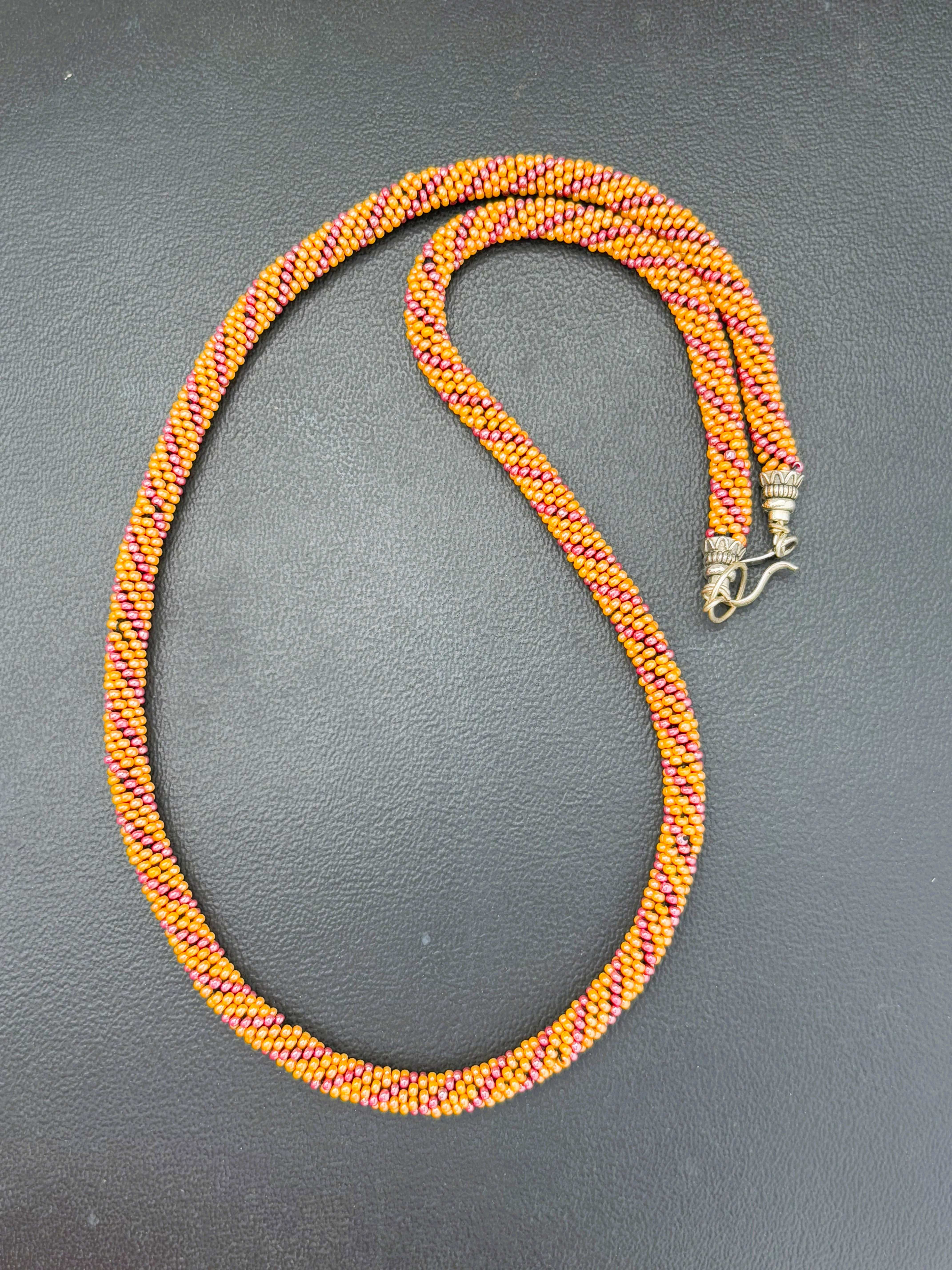 Handmade Crochet Orange and Maroon Preciosa Bead Necklace
