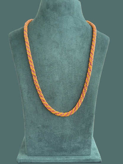 Handmade Crochet Orange and Maroon Preciosa Bead Necklace