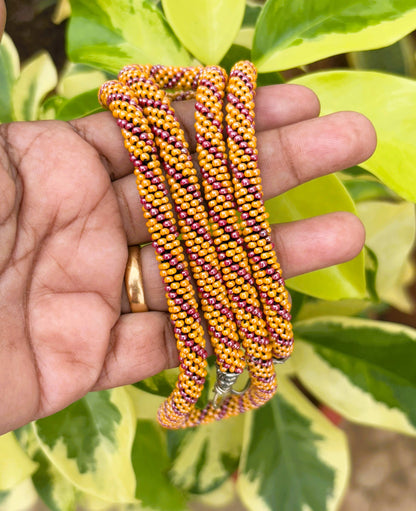 Handmade Crochet Orange and Maroon Preciosa Bead Necklace
